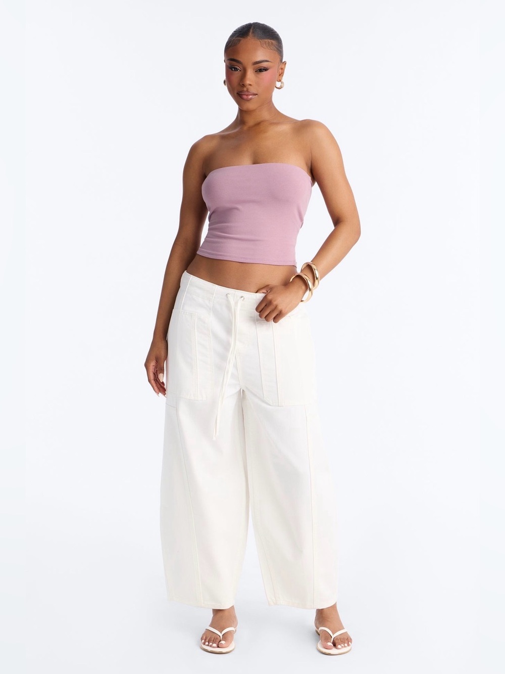 Fashion Nova Barrel Pant - White